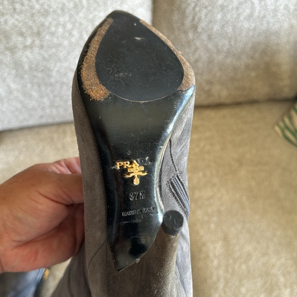 Prada Suede Knee High Boot Cone Heel Gray 37.5 IT 7.5 US NIB MSRP $1400 - Picture 10 of 14